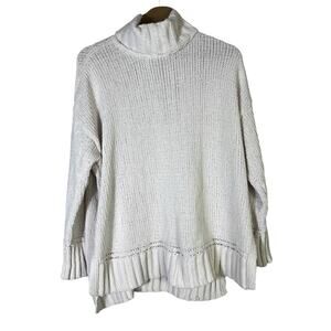 Aerie Chenille Knit Turtleneck Sweater Womens S White Oversized Cozy Slouchy
